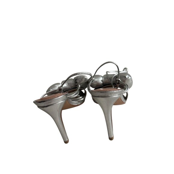 VINCENZA Silver Leather Puff Bow Laceup Heels Size 35 / US 5 NEW NWOB - Picture 5 of 9